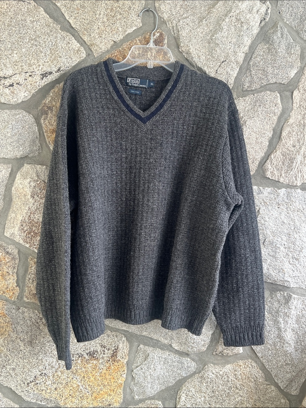 Vintage Ralph Lauren Dark Charcoal V-Neck Wool  Sweater